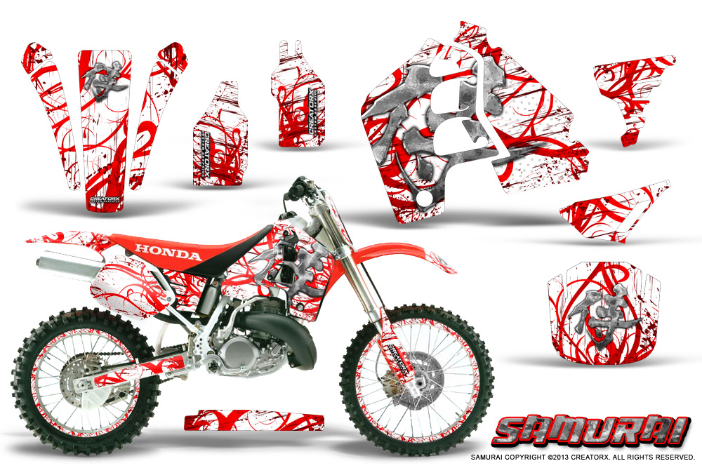Honda CR500 Graphics Kit Samurai RB Red White NP Rims